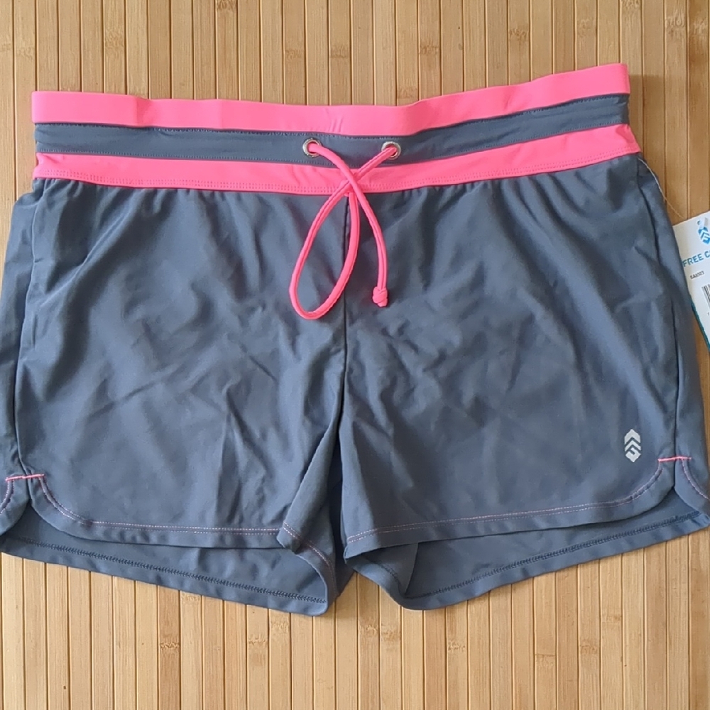 Free Country Women's Gray and Pink Swim Bottoms Shorts, Size XL, 16, NEW, nwt